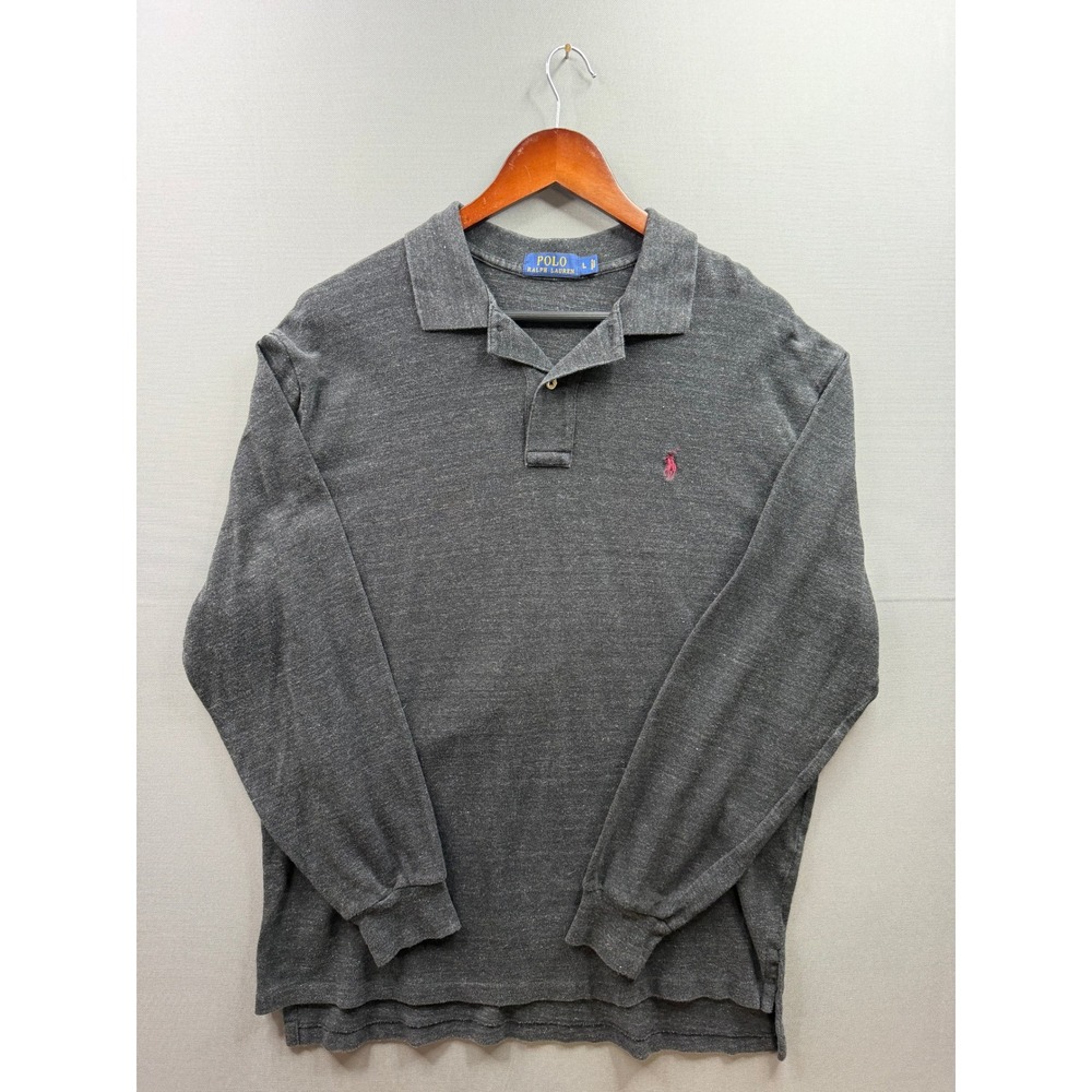 Polo Ralph Lauren Polo Shirt‎ Mens Gray Long Sleeve Cotton Pique L